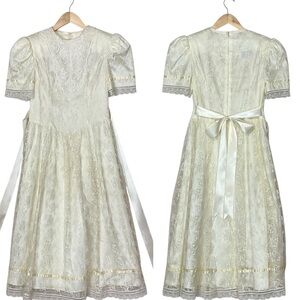 JESSICA MCCLINTOCK sz M/L ? Formal Girls Dress Lace Satin Ribbons Cream Yellow